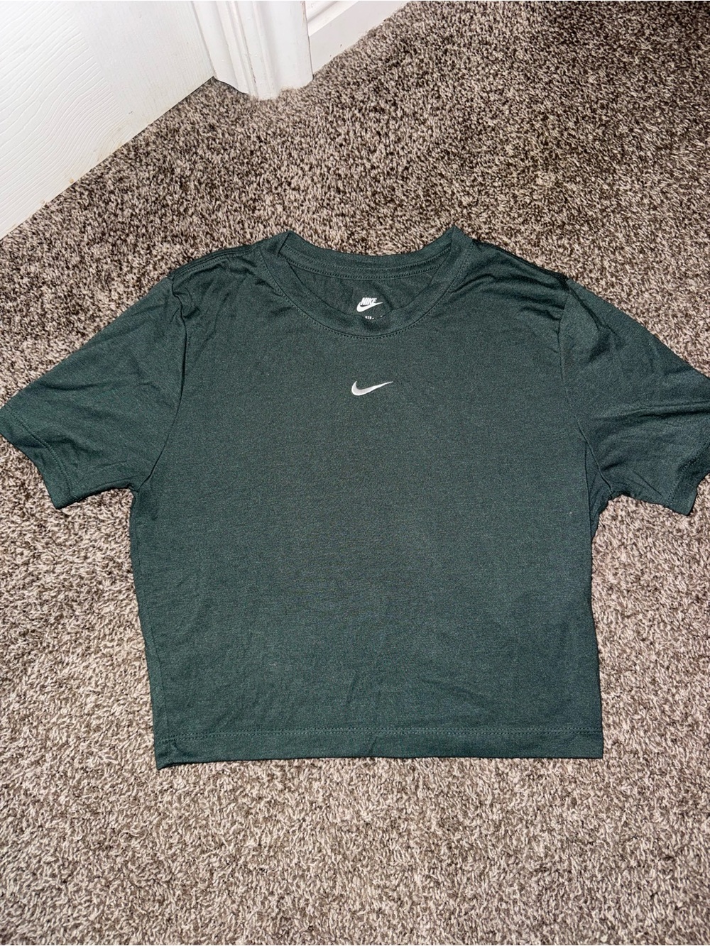 Nike Women's Forest Green Crop Tee with White Swoosh